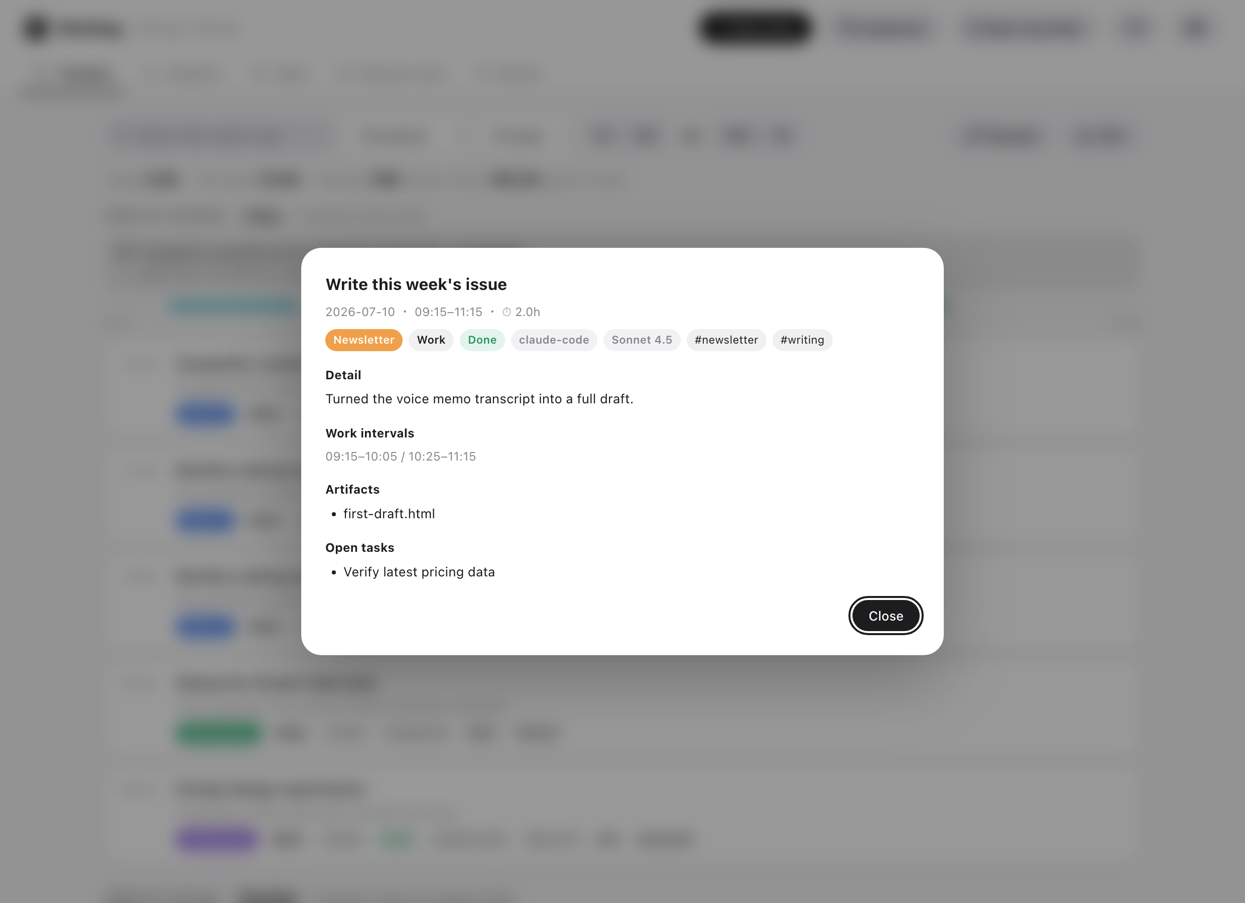 Log detail dialog