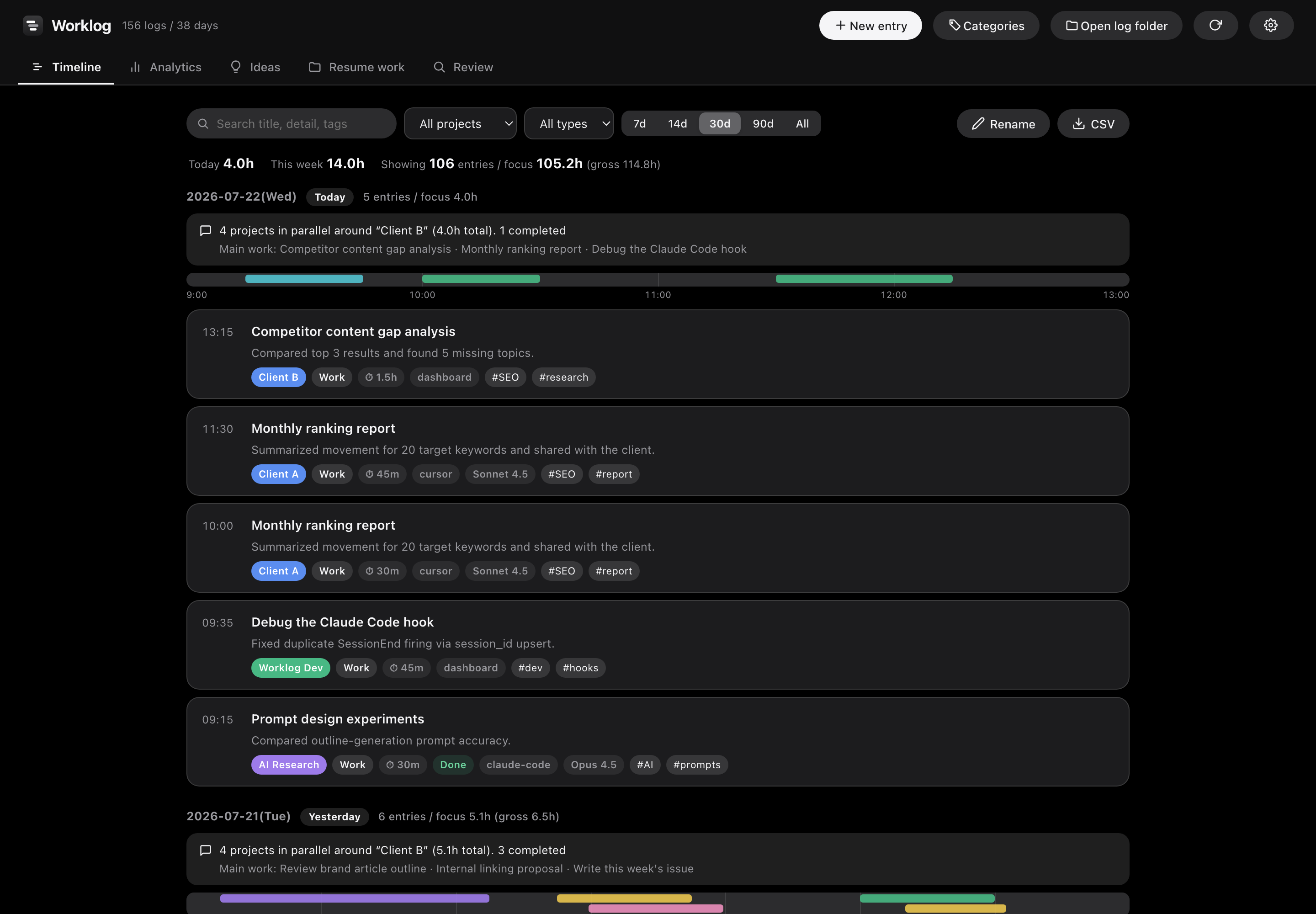 Timeline in dark mode
